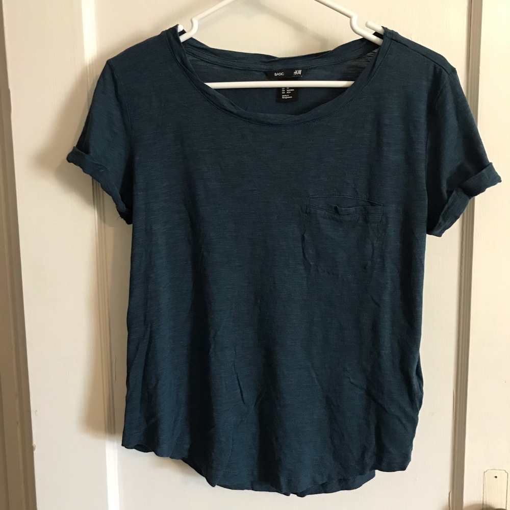 Dark teal H&M basic pocket tee XS